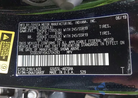 2019 Toyota Highlander Limited from USA, damaged, VIN 5TDDZRFH5KS704283